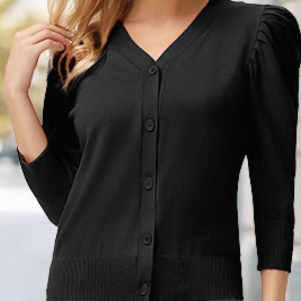 Grace Karin Plus Size Puff Sleeve Black Cardigan Sweater Top Sweet Witchy NWT 2X